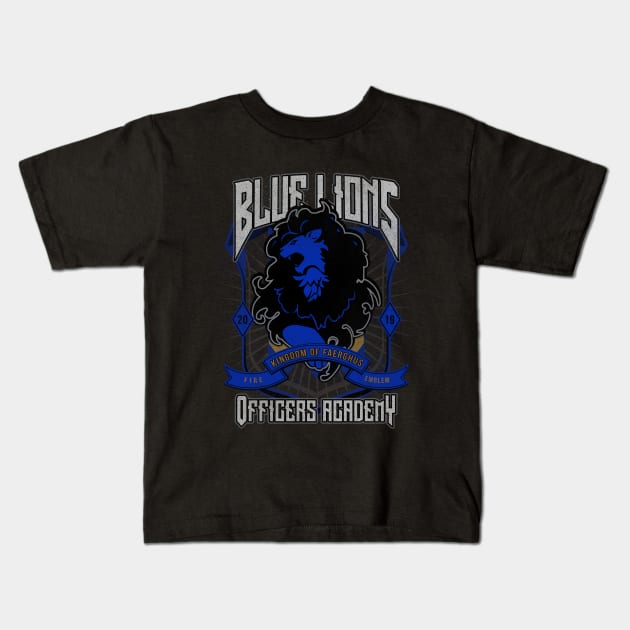 Blue Lions Crest Kids T-Shirt by ursulalopez